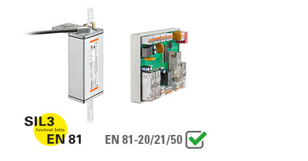Schachtkopiersystem Safe System: SIL3-zertifzierte Sensorik mit passender Auswerteeinheit bzw. Position Supervisor Unit zur Realisierung von Aufzugs- und Sicherheitsfunktionen.