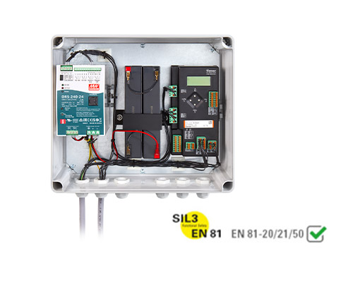 Realization of elevator and safety functions with intelligent safety gear management