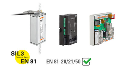 Shaft copying system Safe System: SIL3-certified sensor technology with suitable evaluation unit or Position Supervisor Unit for the realization of elevator and safety functions.