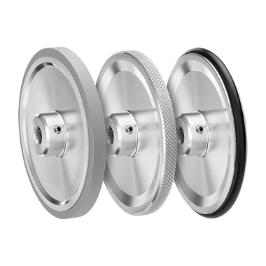 Measuring wheel in different surfaces: cross knurls, knobs, plastic smooth or ribbed and natural rubber smooth